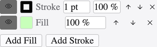 The Appearance panel listing a stroke and a fill with visibility and opacity.