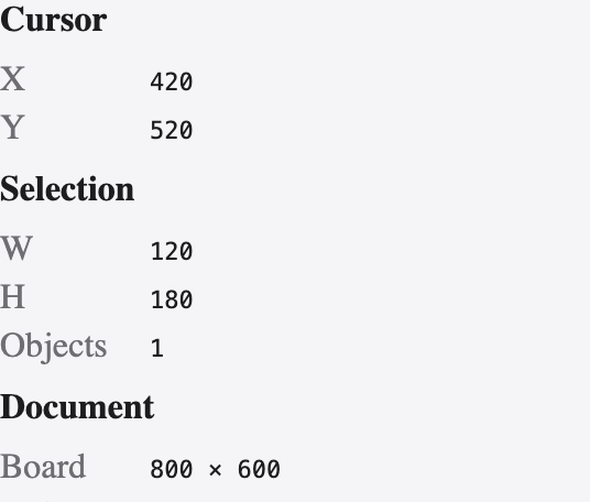 The Info panel reading out cursor position, size and colour.