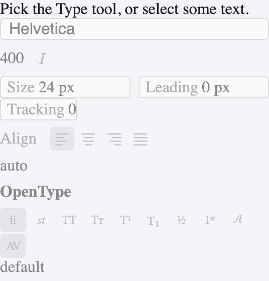 The Character panel with font, size, leading, tracking, kerning and OpenType controls.
