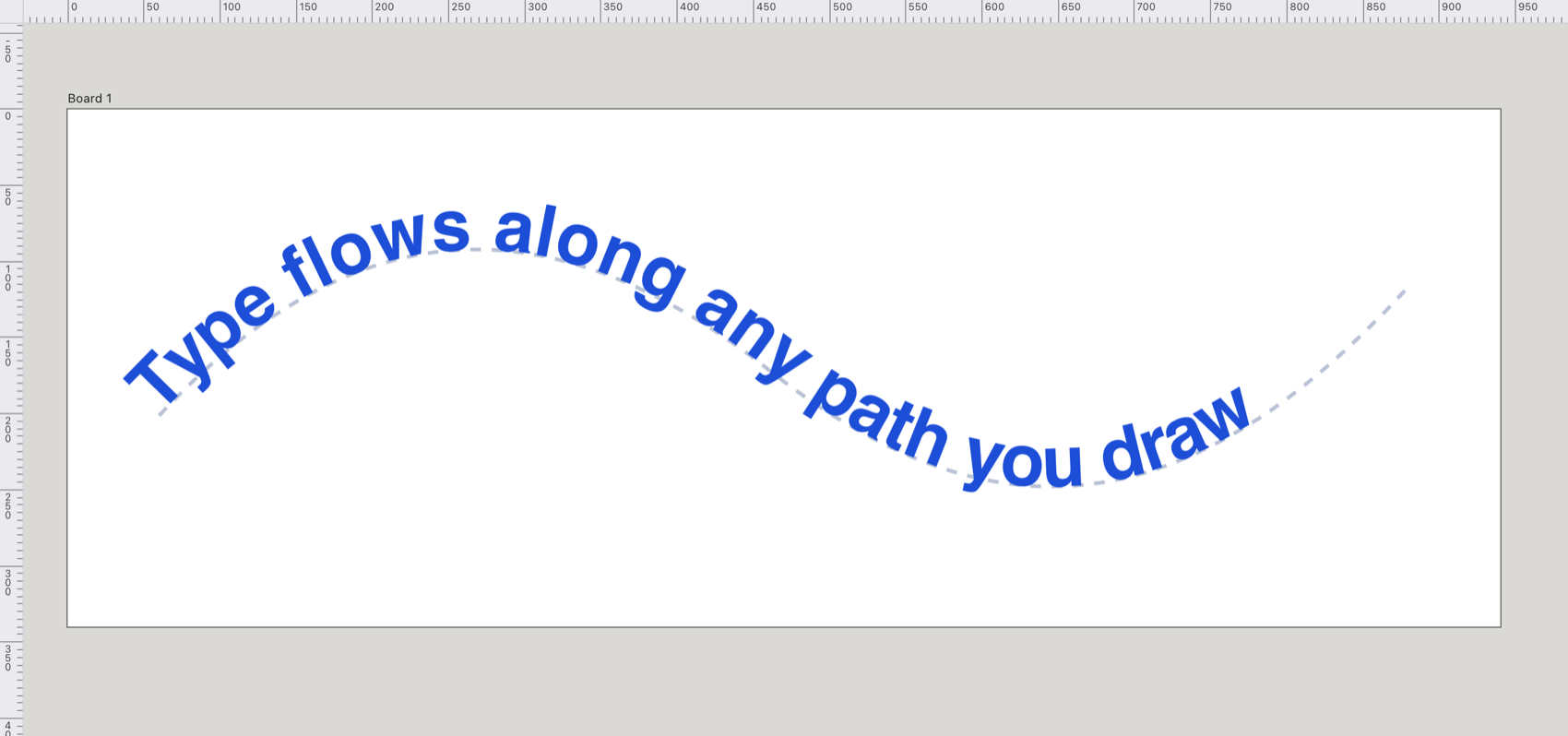 The words 'Type flows along any path you draw' following the bends of a wavy path in Scissor.